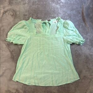 Mine Green Puff Sleeve Ruffled Blouse